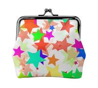 Colorful Stars Print Double Clasp Metal Frame Leather Kiss Lock Change Pouch Wallet for Women with Keys, Small Purses