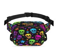 Colorful Stars Skull Fanny Pack for Women Men, Waterproof Waist Bag with Adjustable Strap Dual Zippers, Lightweight Crossbody Chest Bag for Running Hiking Sports