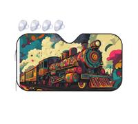 Colorful Steam Train Car Windshield Sun Shade, Accordion Foldable Auto Sun Visor Protector For Car Truck Suv, Uv & Sun Blocker, Keeps Vehicle Cool, Easy To Install & Store 55" X 30"