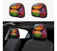 Colorful Stitched Big Fat Cat Head Rest Cover Car Accessories, 2 Pcs Car Seat Headrest Cover, Washable Headrest Protector Universal Fit To All Car Suvs Truck Van Vehicles Auto