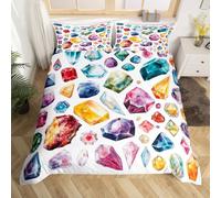 Colorful Stone Duvet Cover Set Single Size,Watercolor Magic Crystal Comforter Covers 2pcs for Boys Teens,Natural Mineral Stones Quilt Cover,1 Pillowcase,Kids Boys Girls Stone Bedding Quilt Cover