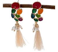 Colorful Stone Long Tassel Dangle Earrings for Women