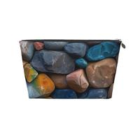 Colorful Stone Printed Toiletry Bag for Women Girl Portable Travel Cosmetic Bag Leather Makeup Pouch Organizer with Silver Zipper