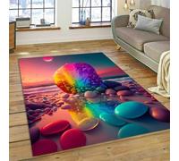 Colorful Stone Rug, Beach Pebble Pattern Floor Mat, Soft Flannel Non-slip Carpet for Living Room, Bedroom Bedside Rug, Suitable for Study Room, Balcony and Corridor (Color 4,50x80cm)