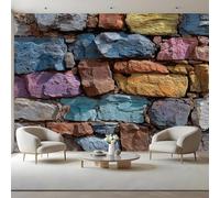 Colorful Stone Wall Print Kids Room Canvas Peel and Stick Wall Mural Abstract Large Removable Self-Adhesive Wallpaper Decor for Nursery Boy Girl Bedroom 160x112 inches / 400x280 cm