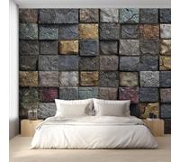 Colorful Stone Wallpaper for Living Room, Grid Rocks Brick Wall Mural for Bedroom 366x254 cm, Non-Woven Photo Wallpaper, Home Decor D&O79