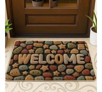 Colorful Stone Welcome Mat, Multicolor Decorative Doormat for Outdoor & Indoor Entryway Seasonal Decor, Rubber Waterproof Non-Slip Dust Control Floor Mats, Easy Care 29x17 Inch