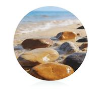 Colorful Stones on The Beach Tempered Glass Cutting Board Easy to Clean Cutting Board Portable Small Butcher Block Stylish Non-Slip Round Chopping Boards for Kitchen Countertop Decor