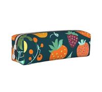 Colorful Strawberries with Seeds Pencil Case Portable Cylindrical Pencil Pouch with Zipper Leather Cosmetic Pouch Bag