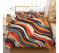 Colorful Stripe 3D Print Quilt Cover Set for Women Men Children Rainbow Wave Stripe Pop Art Single Duvet Cover 2/3 Pcs,Easy Care Microfiber Vintage Bedding Set