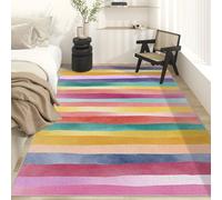 Colorful Stripe Rugs Living Room, Rainbow Striped Area Rugs 100 x 150 cm, Washable Non Slip Flannel Low Pile Bedroom Rug, Home Decor Carpets C&J61