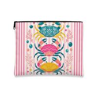 Colorful Striped Crab Makeup Bag, Ocean-Inspired Cosmetic Travel Pouch for Women, Portable Canvas Zipper Organizer, Summer Beach Toiletry Bag, Peach, 7x9 Inch, Crab