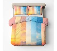 Colorful Striped King Duvet Cover Set 3 Piece with 2 Pillowcases, Abstract Art Sky Patterned Bedroom Decor Bedding, Soft Microfibre Quilt Cover with Zip I&Z104
