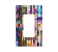 Colorful Striped Plaid Decorative Switch Cover 1 Gang Single Rocker, Abstract Geometric Check Switchcover Wall Plate, Checkered Electrical Faceplate for Bedroom Living Room Decor