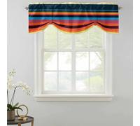 Colorful Striped Tie Up Valances Curtain, Gradient Abstract Stripe Adjustable Rod Pocket Short Window Treatment Tie Up Curtains Valances for Kitchen Living Room Bathroom 42x12 Inches