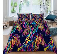 Colorful Striped Zebra Duvet Cover 68" x 90", Bedding Set Abstract Art 3D Printed Comforter Cover for Boys Girls Children Teens Bedroom Decor Cover Twin Size with 1 Pillow Case (Dz2864)