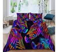 Colorful Striped Zebra Duvet Cover Print Bedding Set Abstract Art Comforter Cover for Boys Girls Teens Bedroom Decor Quilt Cover California King with 2 Pillow Case (No Comforter), 104" x 98" (Dz2876)