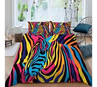 Colorful Striped Zebra Duvet Cover Set King Size for Kids Bedding Sets with 2 Pillowcase, Abstract Art Print Comforter Cover Teen Boys Girls Bedroom Decor Bed Cover 3 Pieces, 104" x 90" (Dz3071)
