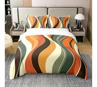 Colorful Stripes 100% Cotton Duvet Cover 3D Abstract Orange Green Brown Lines Bedding Set for Kids Teens Adults Modern Simple Geometric Spiral Comforter Cover with 2 Pillowcases(No Comforter)King Size