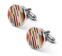 Colorful Stripes Design Mens Classic Cufflinks Custom Shirt Cuff Links Jewelry Accessories for Business Wedding 0.7" 0.8"