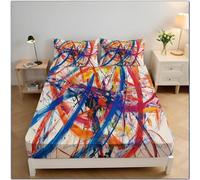 Colorful Stripes Fitted Sheet Super King Size Abstract Stripes 3D Fitted Sheets Deep Pocket 12 inch 30 cm Bottom Sheet Ultra Soft Microfibre Bedding Set with 2 Pillowcases a/2819