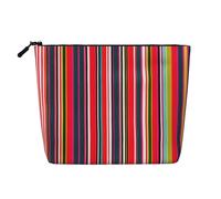 Colorful Stripes Print Fake Hemp Makeup Bag – Travel Toiletry Pouch for Women, Daily Storage, Business Trips, and More