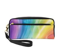 Colorful Stripes Rainbow Printed Cosmetic Bags for Women Mom, Stylish & Portable Leather Makeup Bag Cute Gifts Travel Toiletry Bag with Zipper