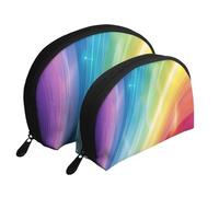 Colorful Stripes Rainbow Printed Makeup Bags 2-Piece Portable Shell Travel Toiletry Bag Cosmetic Organizer Bag for Women