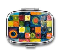 Colorful Style Painting Pill Box 2 Compartments Portable Travel Pill Case Mini Medicine Organizer for Pocket Purse Metal Waterproof Medicine Container Holder Vitamin Fish Oil