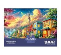 Colorful Suburban Street at Dusk 1000-Piece Jigsaw Puzzle European Town Brain Training Game for Adults & Kids 70x50cm/1000pcs