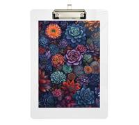 Colorful Succulents Clipboard Acrylics Cute Clipboard A4 Standard Size Clip Boards with Low Profile Metal Clip for Classrooms, Restaurants, School 12.5 x 9 Inches