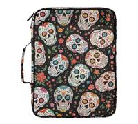 Colorful Sugar Skeleton Floral Black Expandable Filing Folder with Removable Binder Organizer, Durable Water Resistant