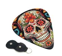 Colorful Sugar Skull 6 Pack Guitar Picks With Holder, Personalized Guitar Plectrums Non-Slip Portable Ukulele Bass Picks 0.96mm For Acoustic Guitar Lovers Gifts