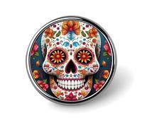 Colorful Sugar Skull Badge Holder Personalized Metal Button Pin Fashion Round Badge with Pattern Pin DIY Button Badges Exquisite Brooch Crafts Gift Clothes Decorative Pins