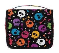 Colorful Sugar Skull Bones Hanging Toiletry Bag Travel Wash Bag Cosmetic Makeup Accessories Organizer Waterproof Shower Bag Beauty Pouch for Women Girls Kids Gift