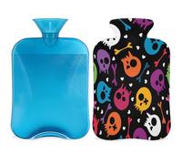 Colorful Sugar Skull Bones Hot Water Bottle with Cover, 2L Hot Water Bag for Pain Relief, Neck Soft and Shoulder, Hand Feet Warmer, Hot and Cold Compress for Adult Kids
