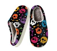 Colorful Sugar Skull Bones Slippers for Women Men, Memory Foam House Shoes | Indoor Outdoor Fuzzy Warm Non-Slip Rubber Sole