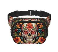 Colorful Sugar Skull Fanny Pack For Women Waterproof Adjustable Belt Bags Waist Pack Fashion Casual Crossbody Bags Bum Bag For Running Workout Hiking Traveling, Black, One Size