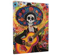 Colorful Sugar Skull Guitarist Canvas Wall Art, Vibrant Día de los Muertos Poster Prints, Art Home Aesthetic Decor For Living Room, Bedroom, Office, Unframed 16x20 Inch