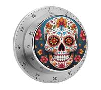 Colorful Sugar Skull Kitchen Timer - Mechanical Visual Timer, Stainless Steel Digital Timers with Magnetic Base Egg Timers for Hard Boiled Eggs 60-Minute Countdown Kitchen Clock for Cooking