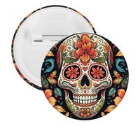 Colorful Sugar Skull Lapel Pins Round Metal Brooch Badge Cute Tie Tack Pin for Hats, Clothing, Bags Unique Fashion Accessories Gift for Men & Women, white, 1PCS