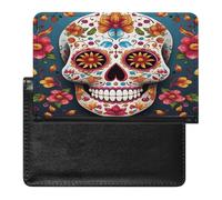 Colorful Sugar Skull Passport Holder Passport Wallet Document Organizer Protector PU Leather Card Slot Travel Accessories