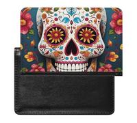 Colorful Sugar Skull Passport Holder with 3 Card Slots, Portable PU Leather Travel Wallet, Slim Protective Cover for Passport, ID, Credit Cards