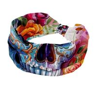 Colorful Sugar Skull Rose Floral Wide Headbands for Women, Yoga Workout Head Bands Wide Elastic Hair Bands for Washing Face Makeup