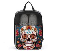 Colorful Sugar Skull Shoe Bag Waterproof & Breathable Shoe Pouch for Travel, Portable Carry Case for Sports Sneakers, Gym, Vacation