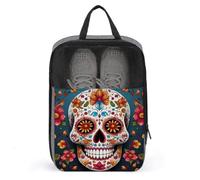 Colorful Sugar Skull Shoe Bags Foldable Breathable Portable Shoe Puches Organizer Stylish Expandable Packing Travel Shoes Bags for Sneakers Gym Luggage Closet