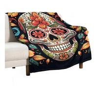 Colorful Sugar Skull Soft Throw Blanket for Couch Lightweight Flannel Blanket for Sofa Couch Throw Bed Warm Cozy Decorative Blankets Fall Winter Decor 60"x80"