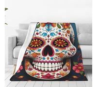 Colorful Sugar Skull Throw Blanket for Couch, Plush Fuzzy Soft Flannel Blankets and Throws for Sofa, 60"x50" Bed Blankets for Travel Camping Chair, All Season Warm Fleece Blanket