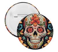 Colorful Sugar Skull Tinplate Badge Personalized Round Brooch Large Craft Button Suitable for Teachers, Nurses, Doctors, Staff, Party Gift Accessories, style, 1PCS