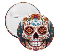Colorful Sugar Skull Tinplate Badge Personalized Round Brooch Large Craft Button Suitable for Teachers, Nurses, Doctors, Staff, Party Gift Accessories, style, 5PCS